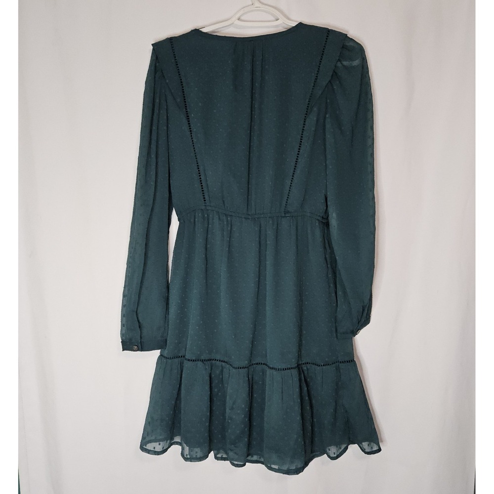 LOFT‎ Dress Womens Small Green Excellent Tie Neck Clip Dot Tiered Boho Romantic - Picture 10 of 10